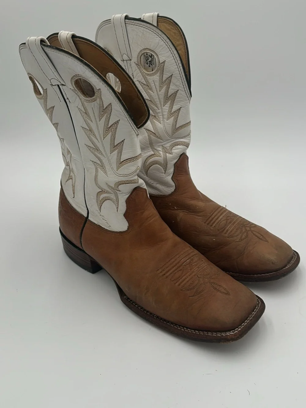 Larry Mahan Two-Tone White Shaft & Brown Leather Cowboy Boots